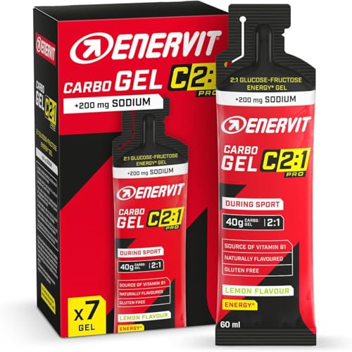 Enervit, Carbo Gel C2:1PRO con Sodio, Gel Energetico, 40g di Carboidrati, Per Attività ad Alta Intensità, +50% di Carboidrati Assorbiti, Gusto Lime, Senza Glutine, Alta Digeribilità, 7 Pack da 60ml