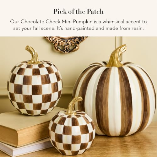 Image of MACKENZIE-CHILDS Resin Pumpkin, Mini, Dark-Brown-and-White Chocolate Check