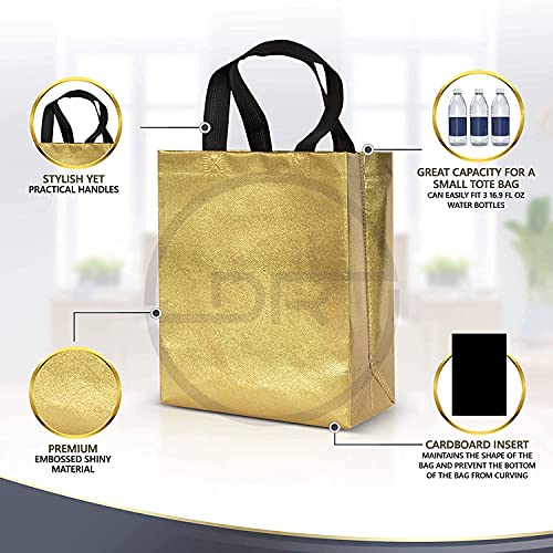 Image of DOUBLE R BAGS Reusable Small Gift Bags - Elegant Gold Shopping Bags with Handles for Weddings, Birthdays, and Return Gifts - Eco-Friendly & Durable.