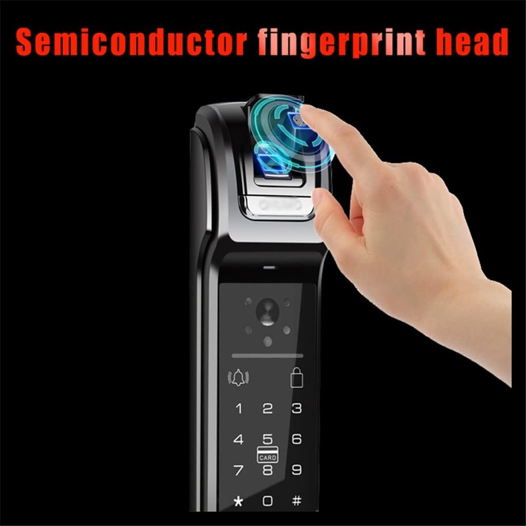 Fingerprint Lock with Surveillance Camera, Home Security, Visual Smart Password Lock, Automatic Electronic Door APP Lock (Color : Brown, Size Black