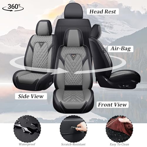 Image of Car Seat Covers Front Seats for Subaru Crosstrek 2016-2026, Waterproof Nappa Leather Car Seat Covers, Full Coverage Car Seat Covers Sets(2 Seats /Black Gray)