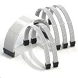 LINKUP - AVA 50cm PSUケーブル延長スリーブ付きカスタムMod PC電力供給 コーム付き編み組み RTX3090と互換性あり 6本入り | 1x 24 P | 2x 8 P（4 + 4）CPU | 3x 8 P（6 + 2）GPU | 500mm ホワイト-