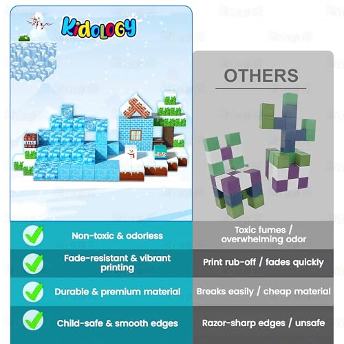 Image of Kidology 100PCS Magnetic Blocks Set for Kids | Ice Theme Magnetic Building Tiles with Magic Portal Design | STEM Learning Construction Toy for Toddlers Ages 3+ | Creative Sensory Magnet Blocks