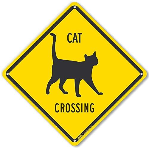 PetKa Signs and Graphics PKAC-0153-NA_10x10 "Cat Crossing" Aluminum Sign, 10" x 10", Black Text with Yellow Background
