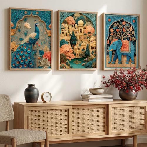 Image of kotart Madhubani Art Wall Painting Traditional Home Decoration With Frame For Living Room Bed Room Hotel Wall Decor Digital Reprint Set of 3 (10X13 INCH)