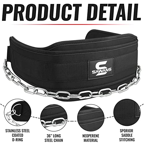 Dip Belt with 36 Inches Heavy Duty Bodybuilding Weight Lifting Dip Steel Chain for Pull Ups Exercise Gym Workout Powerlifting Training Neoprene Back Support Men Women Fitness - Image 6
