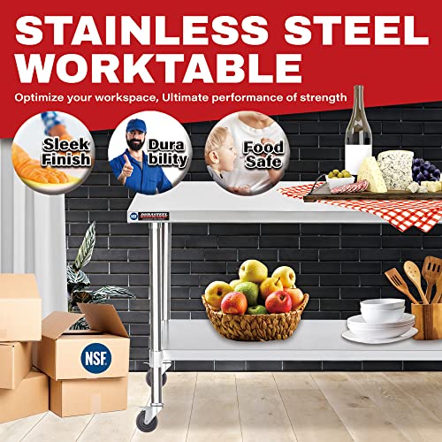 Image of DuraSteel 30x60 NSF Stainless Steel Cart - Heavy Duty Food Prep Table with Undershelf - Rolling Kitchen Island on Wheels for Commercial Restaurant Kitchen, Garage, Outdoor Cooking, BBQ Grill, Counter