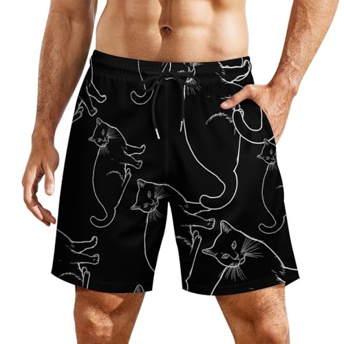 Black Cat Men's Swim Trunks Board Shorts Quick Dry Bathing Suit Swimwear with Compression Liner