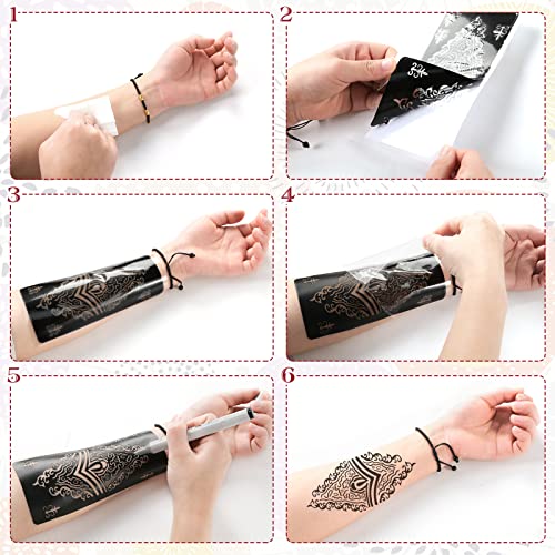 Koogel 18 Sheets Henna Tattoo Stencils, Temporary Flower Patterns Glitter Airbrush Tattoo Kits Arabian Stickers for Women and Girls Face Hand Paint Body Art