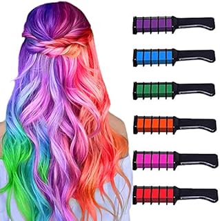 [UPGRADED]6 Colours Hair Chalk Comb, LauCentral Temporary Washable Bright Hair Color Set Hair Dye Markers for Girls Kids Adults for Gifts for Carnival Party Christmas Halloween Birthday Cosplay