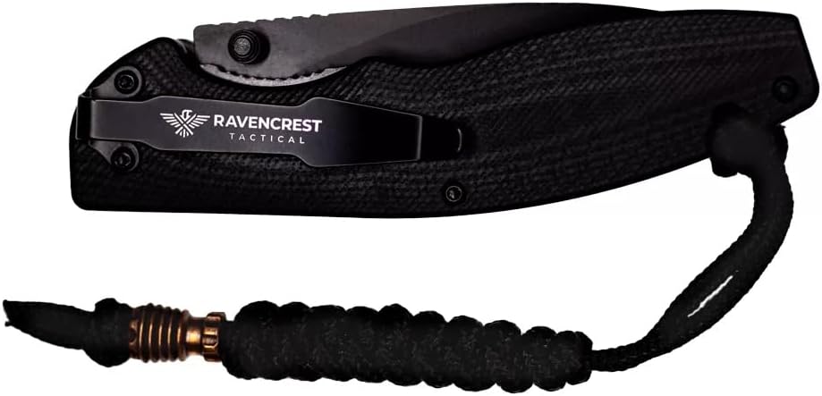 RavenCrest Tactical Taza Folding Knife – D2 Steel Blade – G10 Handle – Liner Lock – Deep Carry Pocket Clip – EDC Utility Knife