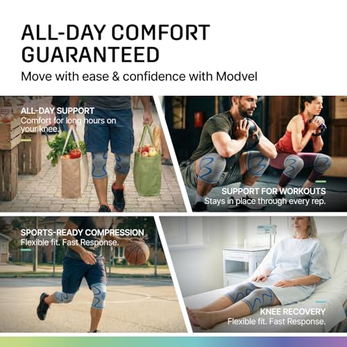 Image of Modvel 2 Pack Knee Brace for Women - Knee Support for Walking, Knee Compression Sleeves for Pain Relief, Knee Sleeves for Women, Knee Brace for Sports, Workouts & Arthritis