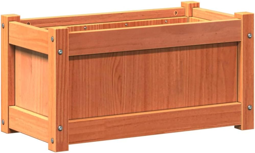 23.6 x 23.6 x 12.2 in Solid Pine Wood Raised Garden Bed, Wax Brown Rectangular Planter Box for Outdoor Patio, Balcony & Terrace, Rustic Elevated Planter for Herbs, Veggies & Flowers