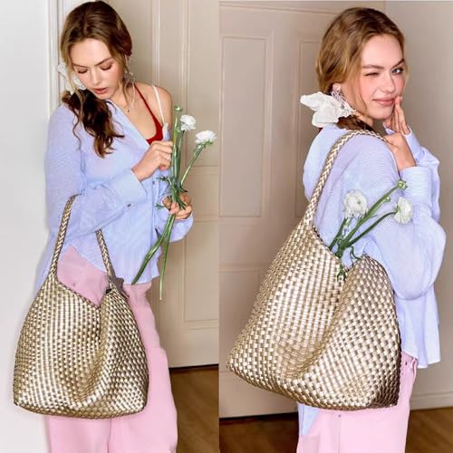 Image of Woven Tote Bag for Women, Shoulder Handbags, Beach Hobo, Handwoven Satchel Underarm Bag, Top-Handle Bag With Purses