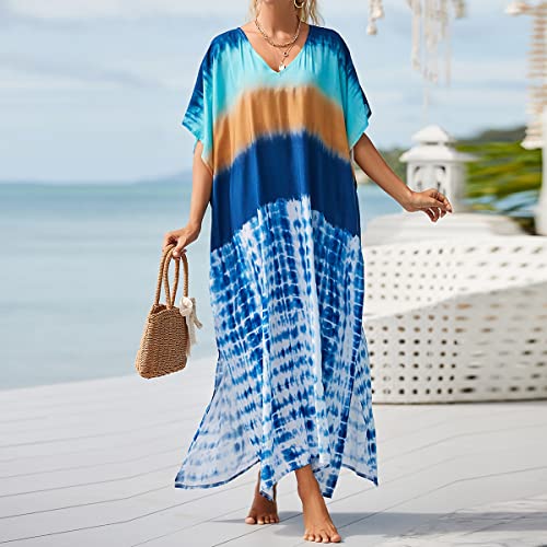 Plus Size Kaftan Dresses for Women Side Split Beach Bikini Swimsuit Caftan Dress Batwing Sleeve Cover Up3