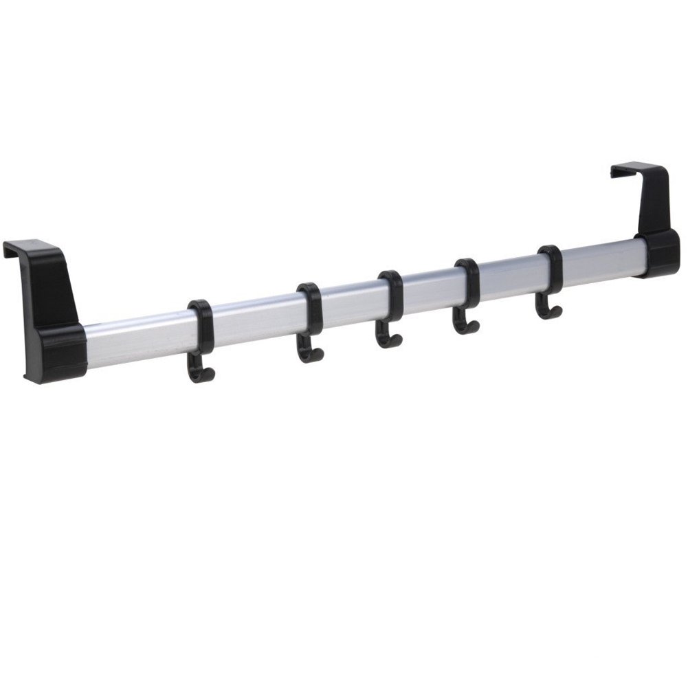 Bakaji Appendiabiti per Porte 5 ganci Regolabili Attaccapanni con barra in Alluminio 5 Gancio Dietro Porta Universale Door Hanger 5 Hooks