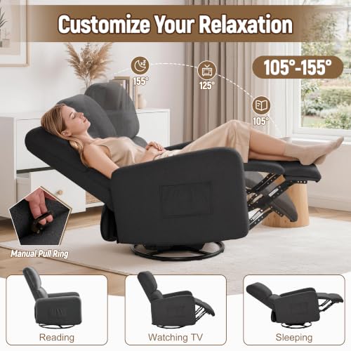 Image of Korser Recliner Chair, Nursery Rocker Chair with Side Pockets, Small Recliners for Small Spaces, Swivel Rocker Recliner Chair for Adults, Sherpa Swivel Accent Chairs for Living Room, Nursing