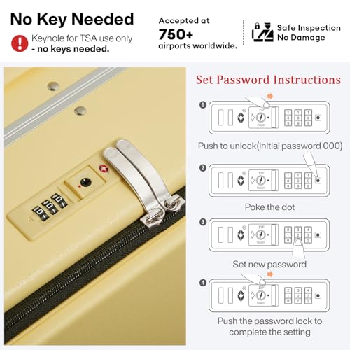 Image of mixi 17x14x9 Carry On Luggage Underseat PC Hard Shell Suitcase Top Opening Aluminum Frame Travel Suitcases with Wheels, Lark Yellow