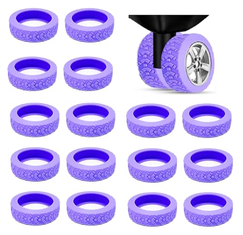 FABWAY 16PCS Luggage Wheel Protector Covers, Upgraded Suitcase Caster Silicone Covers for Most Luggage Wheels (Purple)