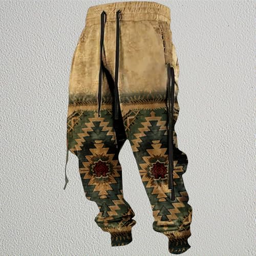 Men's Western Style Sweatpants Casual Pants Loose Fit Cowboys Aztec Retro Drawstring Waist Pants Men 20242