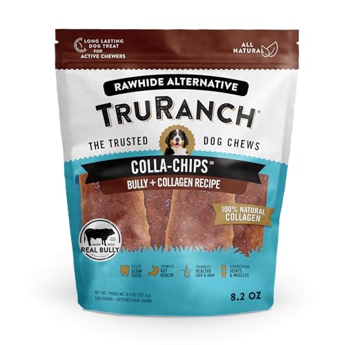 TRURANCH Collagen Chips - Collagen Dog Treats - Long Lasting Healthy Joint Support Dog Treat - Rawhide Alternative Chips - Skin & Coat Health - Made with Real Bully,1 Bag, 8.2 oz