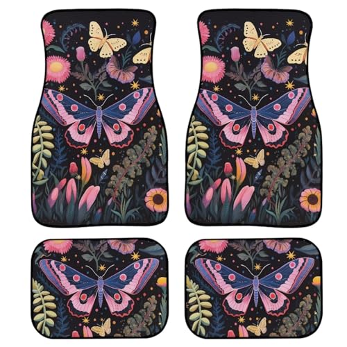 FUIBENG Butterfly Car Floor Mat 4 Pcs Full Set Flower Purple Butterflies Floor Pad for All Vehicles Anti Slip Comfy Foot Carpet Universal Fit Cars SUV Truck,Auto Interior Decor Accessory for Women -  FUC-3132GP-A-41