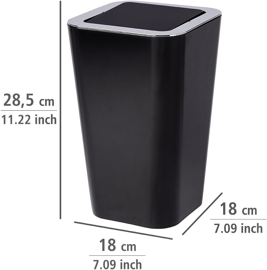 WENKO Small Trash Can with Swing Top Lid, Mini Waste Basket, Stylish Garbage Bin for Bathroom, Bedroom, Kitchen, 1.6 Gallon, 7.1 x 11.2 x 7.1 in, Black