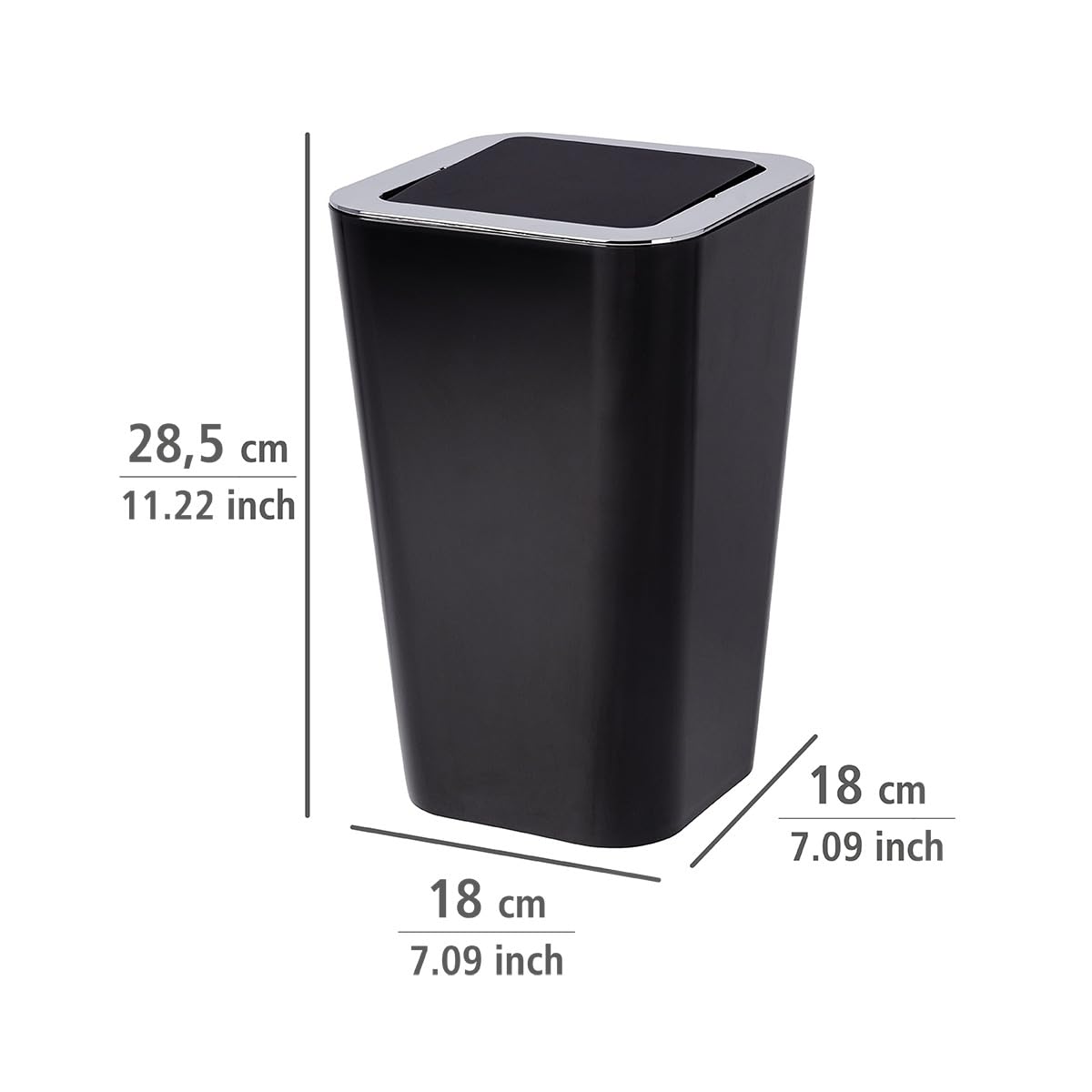 WENKO Candy Swing Cover Bin, ABS/PS, Black/Chrome, 18 x 18 x 28.5 cm - Image 4