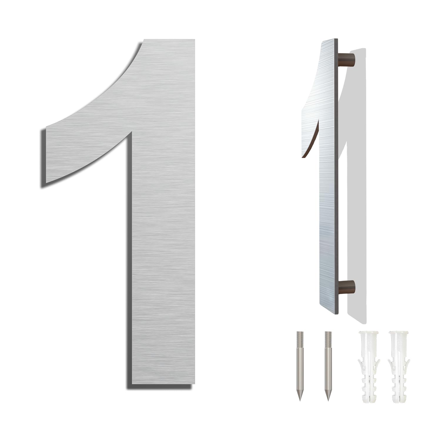 spazzolato moderno numero civico -4 pollici 102 mm altezza, in solido acciaio INOX 304, galleggiante aspetto e facile da installare (Numero 1 Uno)