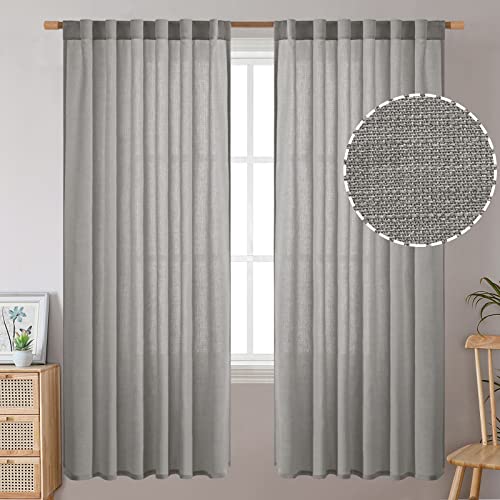 BGment Natürliche Leinenvorhänge aus Kunstleinen für Schlafzimmer, Stangentasche und Schlaufe auf der Rückseite, halbtransparente Vorhänge, lichtfilterend, Privatsphäre, 132x183 cm, Grau Cover