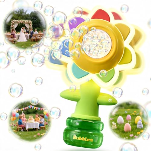 Image of Sunflower Bubble Machine for Kids, Automatic Bubble Gun with Colorful Lights, Handheld Flower Bubble Toy for Toddlers, 25,000+ Bubbles, 3 Modes, Outdoor Bubble Blower, Easter, Wedding,Birthday Gift