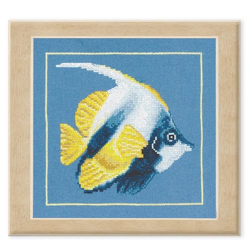 Kit point de croix complet patron poisson jaune broderie adulte facile
