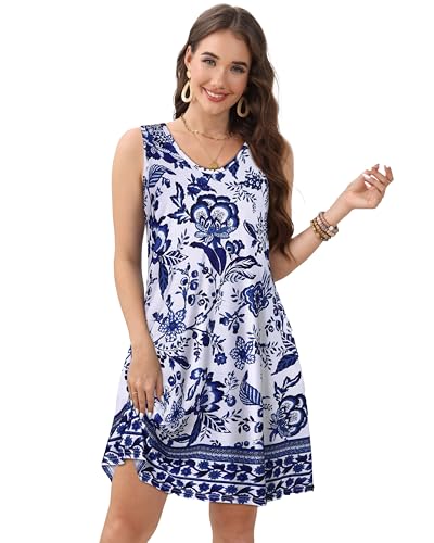 Image of CHICGAL Womens Summer Dresses Casual Sleeveless Loose T Shirt V Neck Sundress Swing Beach Cover Up with Pockets 2026