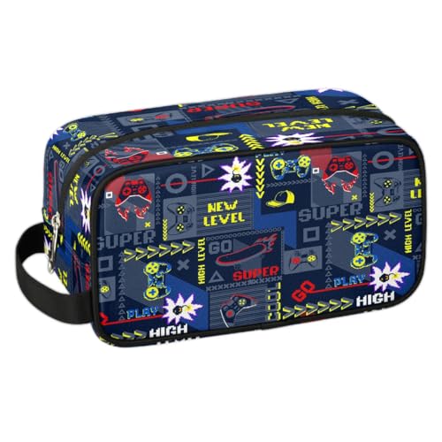 LLCXCSI Travel Toiletry Bag for Boys Kids, Waterproof Hanging Dopp Kit for Teens Men, Cool Switch Carrying Case Compatible with Nintendo Switch and New Switch OLED Console, Blue Game Joysticks