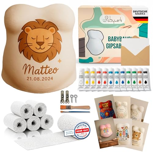 BABYWERK Gipsabdruck Babybauch - DERMATEST SEHR GUT - Gipsbinden zum Basteln Baby Gipsabdruck Set für Schwangerschaft Gips Gibs Abdruck Babybauch