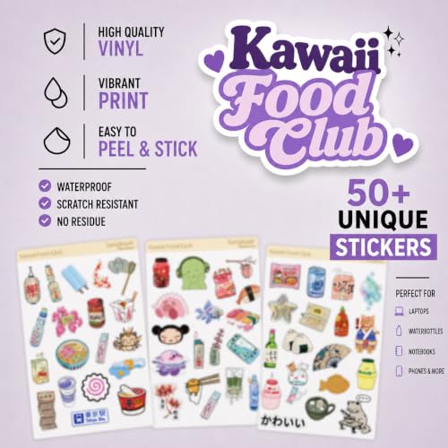 Image of Kawaii Japanese & Korean Aesthetic Stickers Pack - Cute Anime, Sushi, Ramen, Tokyo Vibes Vinyl Waterproof Stickers for Laptop, Phone, Journal, Scrapbook