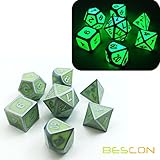 Bescon Super Glow in The Dark Metal Polyhedral D&D Dice Set of 7 Luminous Metallic RPG Role Playing Game Dice 7pcs Set D4-D20