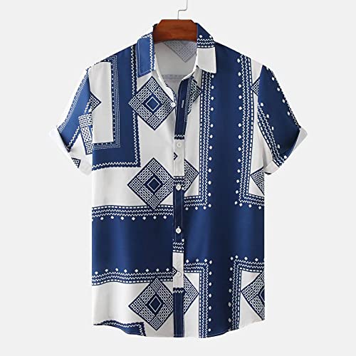 Chemises pour hommes à manches courtes mode vintage imprimé bleu chemise de plage d'été