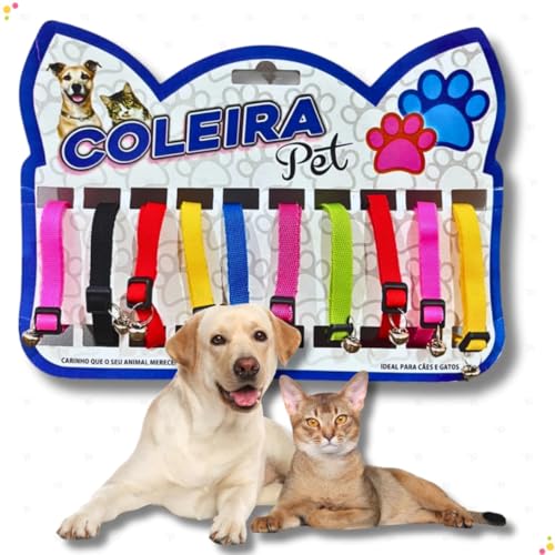 Kit Com 10 Coleiras Ajustáveis Com Guizo Para Pets Anti Enforcamento Em Nylon (Colorida)
