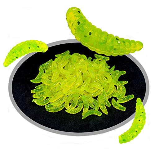 Senven Artificial lombriz, silicona suave biomimética Cebo lombriz Señuelos pesca lombriz Simulación Gusanos rojos plástico Ambiente verde Fuerte tentación Cebo Falso - verde 100Pcs