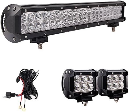 Northpole Light 20 Inch 126W Waterproof Spot Flood Combo LED Light Bar with 2PCS 18W Flood LED Work Lights and 12V 40A Wiring Harness for Off Road, Truck, Car, ATV, SUV, Jeeps