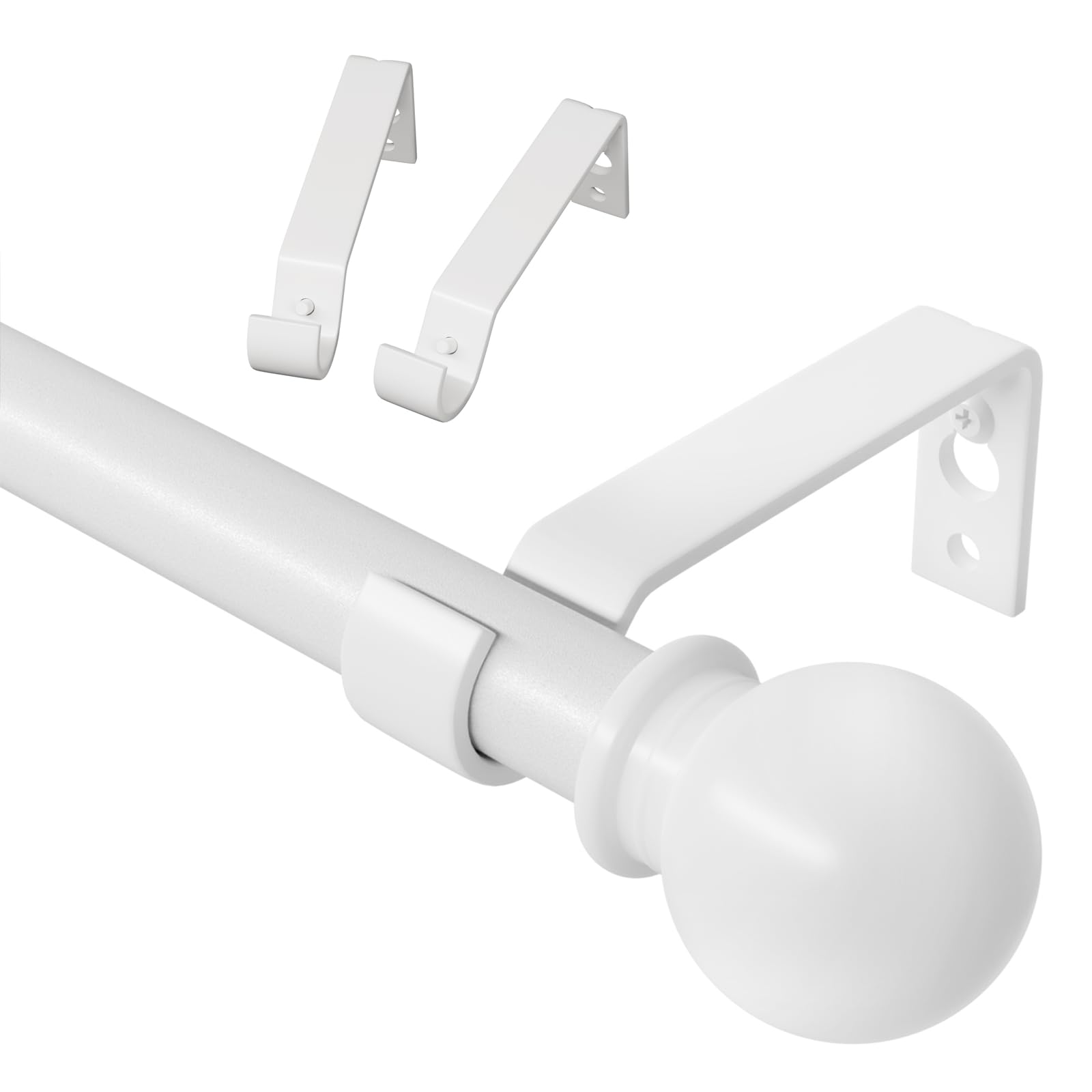 White Curtain Rods for Windows 28 to 48 inch, Adjustable Curtain Rod Set with Brackets Easy Install, Decorative 5/8" Drapery Rod, Heavy Duty Curtain