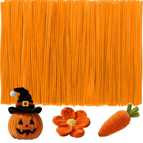 Image of Orange Pipe Cleaners Crafts,100pcs Chenille Stem,DIY Arts and Crafts Supplies for Halloween /Christmas Room Decor Indoor,Art Supplies for Kids,Stem Toys for Ages 5-7,Teen Girl Gifts,Handmade Flower