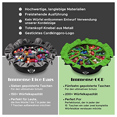 CardKingPro Immense Würfelbeutel mit Taschen – Lila – Kapazität 150+ Würfel – Großartiger Organizer für Würfelsammler, Perfekt für Dungeons and Dragons [Patentiertes Design]