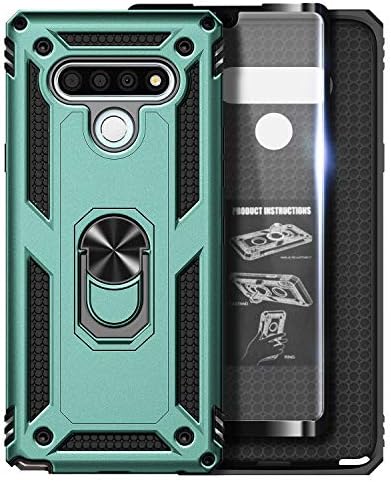 E-Began Case for LG K51, LG Reflect with Tempered Glass Screen Protector (Full Coverage), Metal Magnetic Ring Holder, Full-Body Military Protective Shockproof Heavy Duty Armor Case (Green)