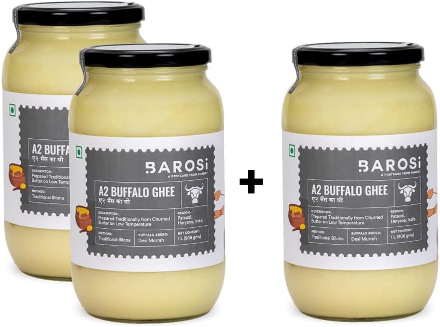 Barosi Premium Buffalo Ghee 3 Litre | Value Saver Family Pack | Vedic Bilona Method | Churned from Curd | Pure & Natural | Farm Made in Small Batches