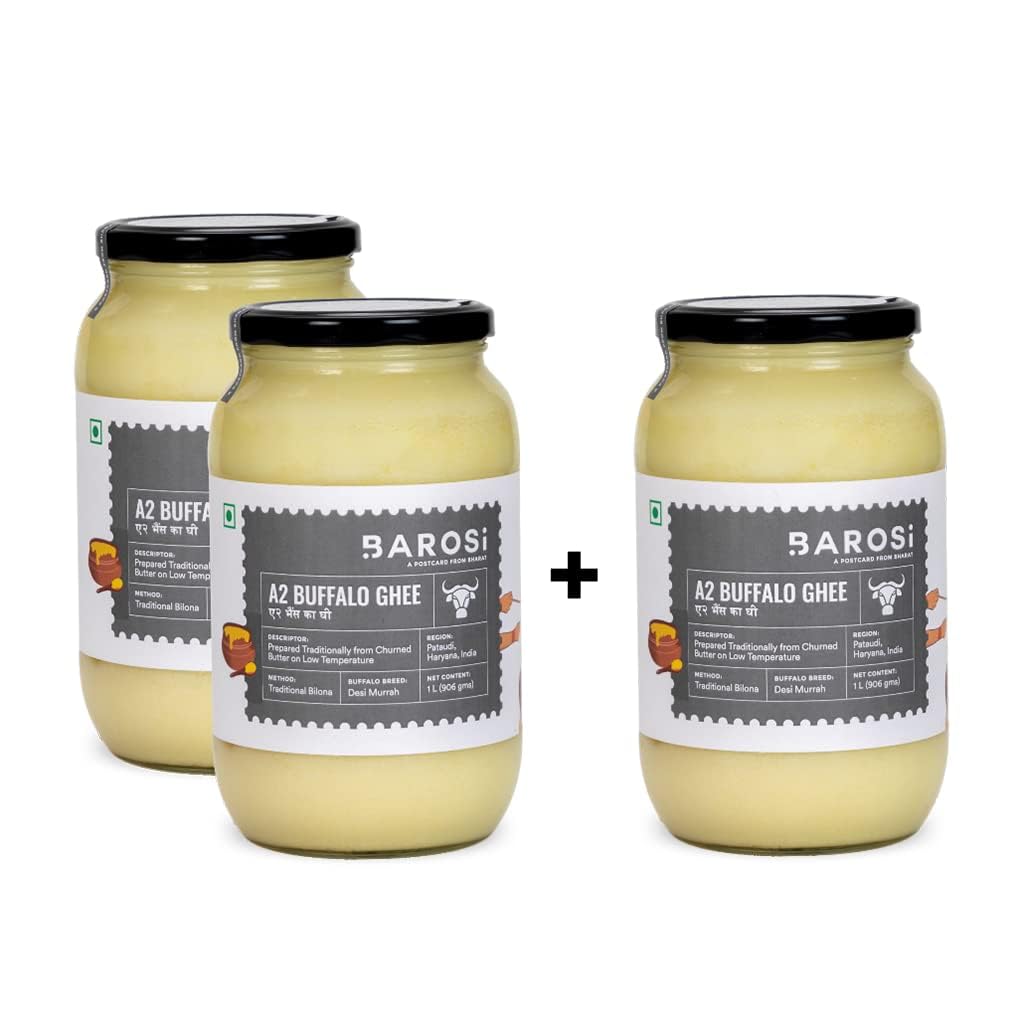 Barosi Premium Buffalo Ghee 3 Litre | Value Saver Family Pack | Vedic Bilona Method | Churned from Curd | Pure & Natural | Farm Made in Small Batches