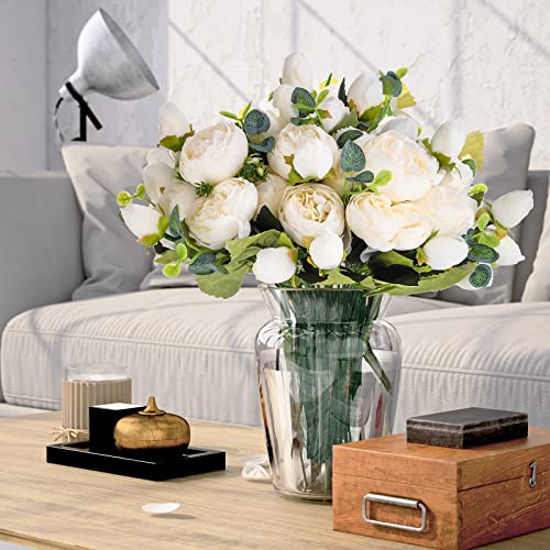 8 Packs Artificial Peony Flowers Faux Flowers Silk Hydrangea Bouquet Vintage Wedding Home Table Door Decor Reusable Bouquet Of Rose Flowers For Valentine Wedding Birthday Party (White,Peony) #TOP4