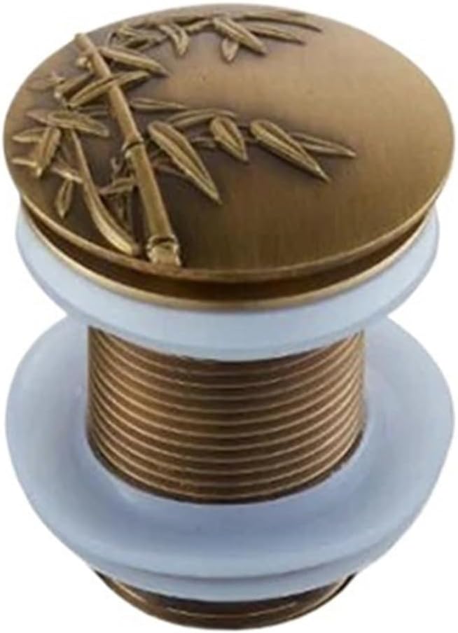 Pop Up Drain for Sink Pop-up Drain for Bathroom Sink Drain Plug Carved Antique Brass Clic-clac Waterlet Vanity Sink Waste Drain for Bathroom(ZR2023-7)