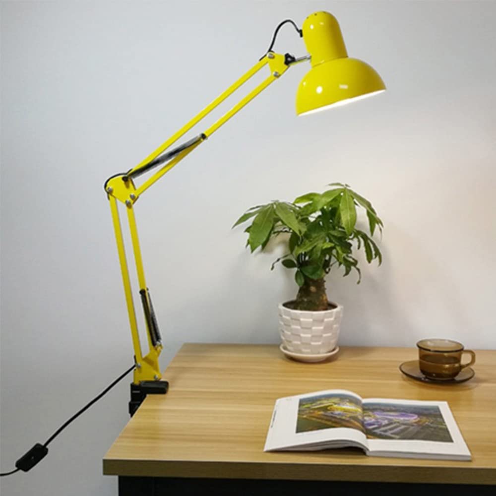 Mengjay Przemysłowa lampa biurkowa Solidna podstawa z łatwym montażem, poręczna lampa nocna na zawiasach 40 W, Vintage metalowa lampa biurkowa, żarówka E27 nie jest dołączona, żółta